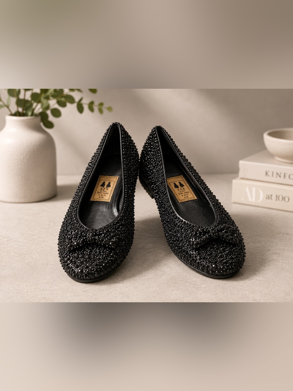 Vintage Black Beaded Women's Ballet Flats - Sparkle Detail